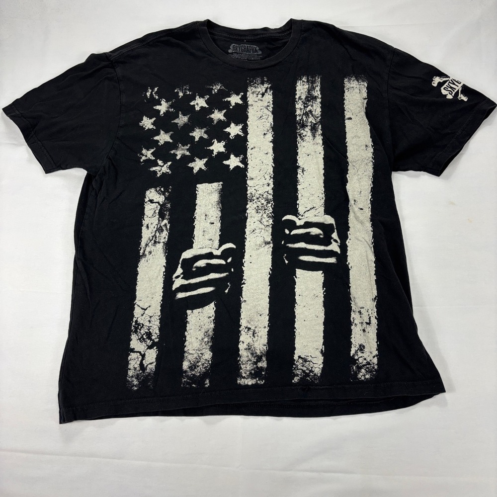 Skygraphx Mens‎ XL Black American Flag Graphic T Shirt USA Made Tee